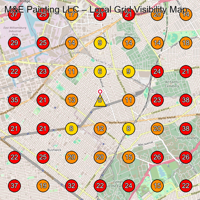 M&E Painting LLC GeoGrid visibility map for General Contractor in Queens